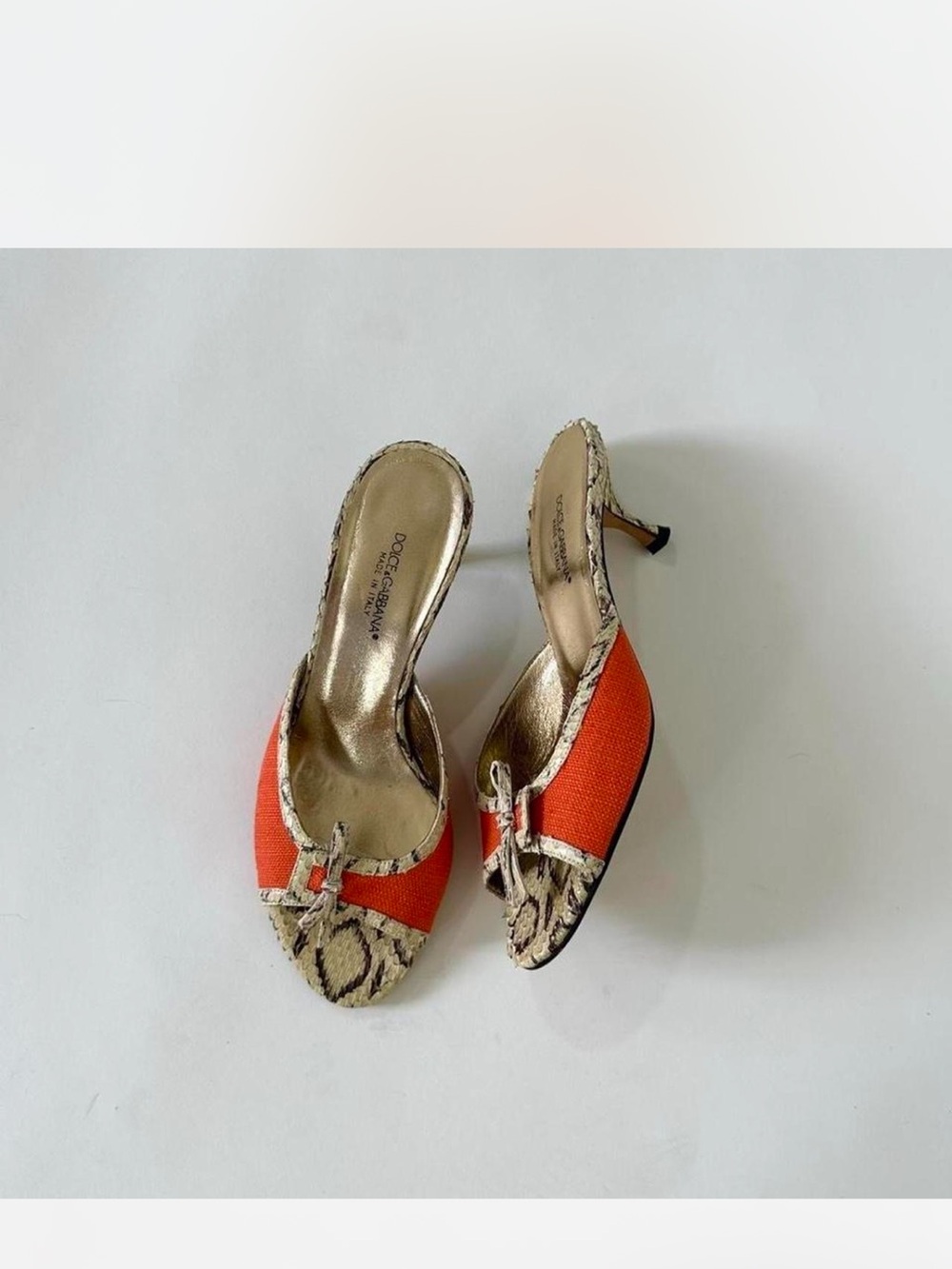 VINTAGE Dolce & Gabbana Orange and Snake-Print Open-Toe Mules